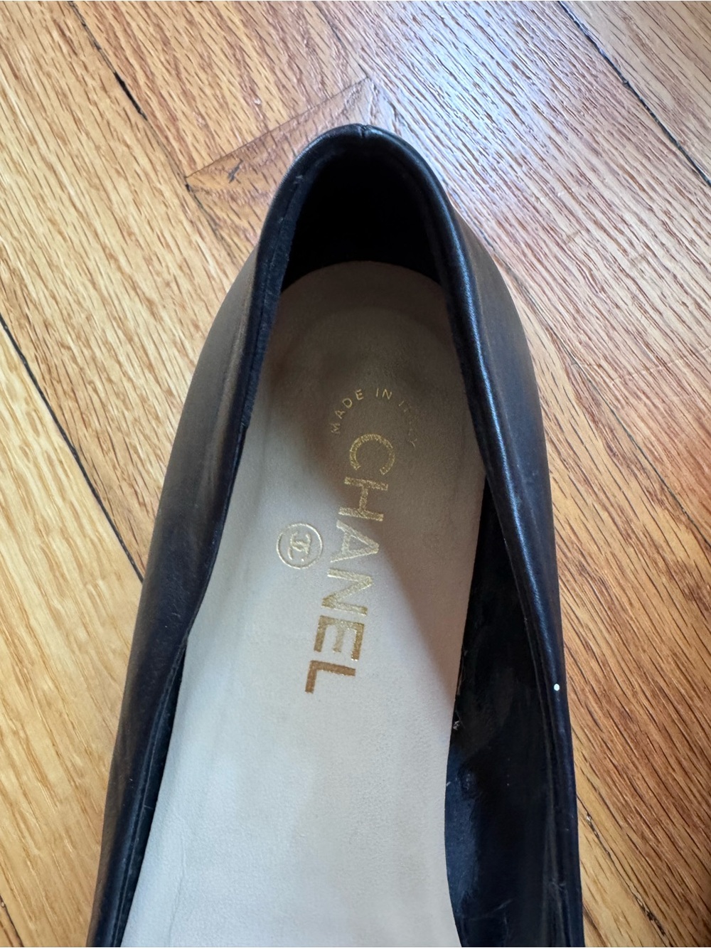 CHANEL Cambon Camellia Black Lambskin Flower Logo Ballet Flats 39.5 9 9.5 - Picture 3 of 8